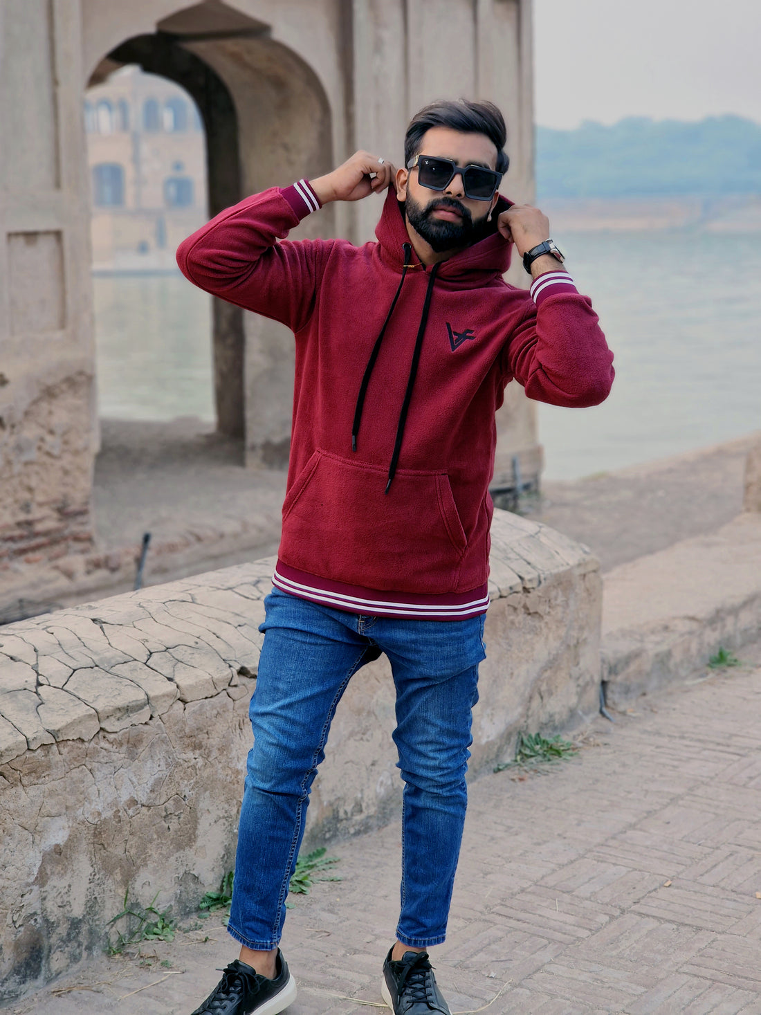 Men's Maroon Red Winter Hoodie - Vogue Fashions