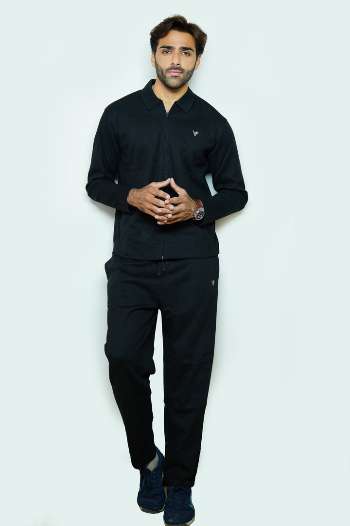 Elite Black Jacquard Zipper Tracksuit