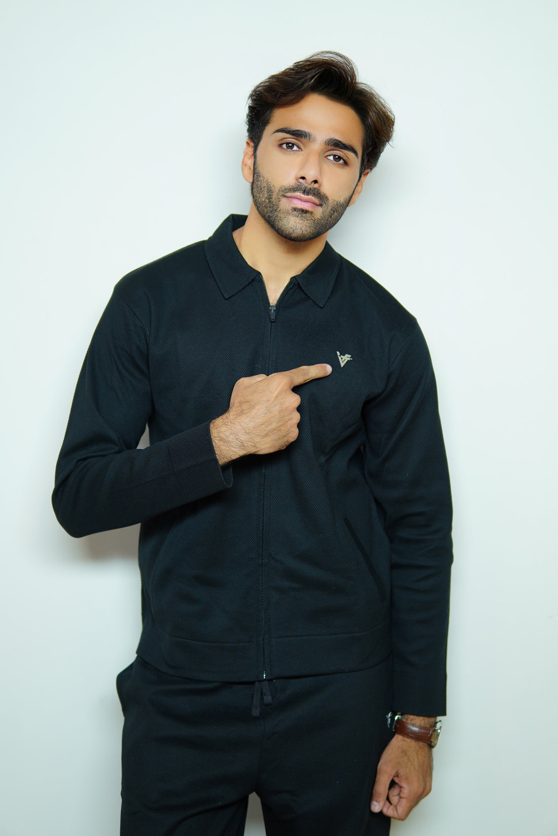 Elite Black Jacquard Zipper Tracksuit