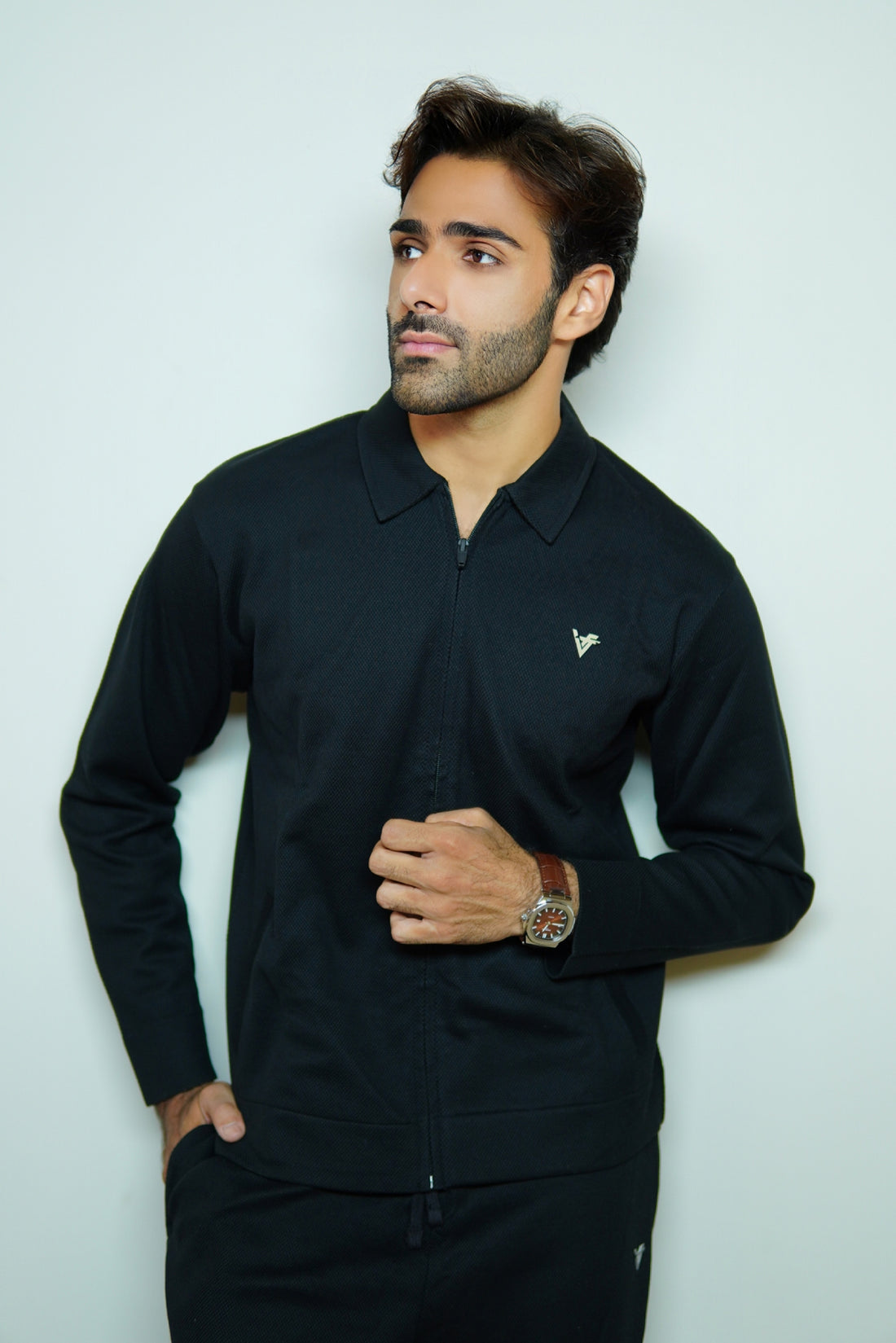 Elite Black Jacquard Zipper Tracksuit