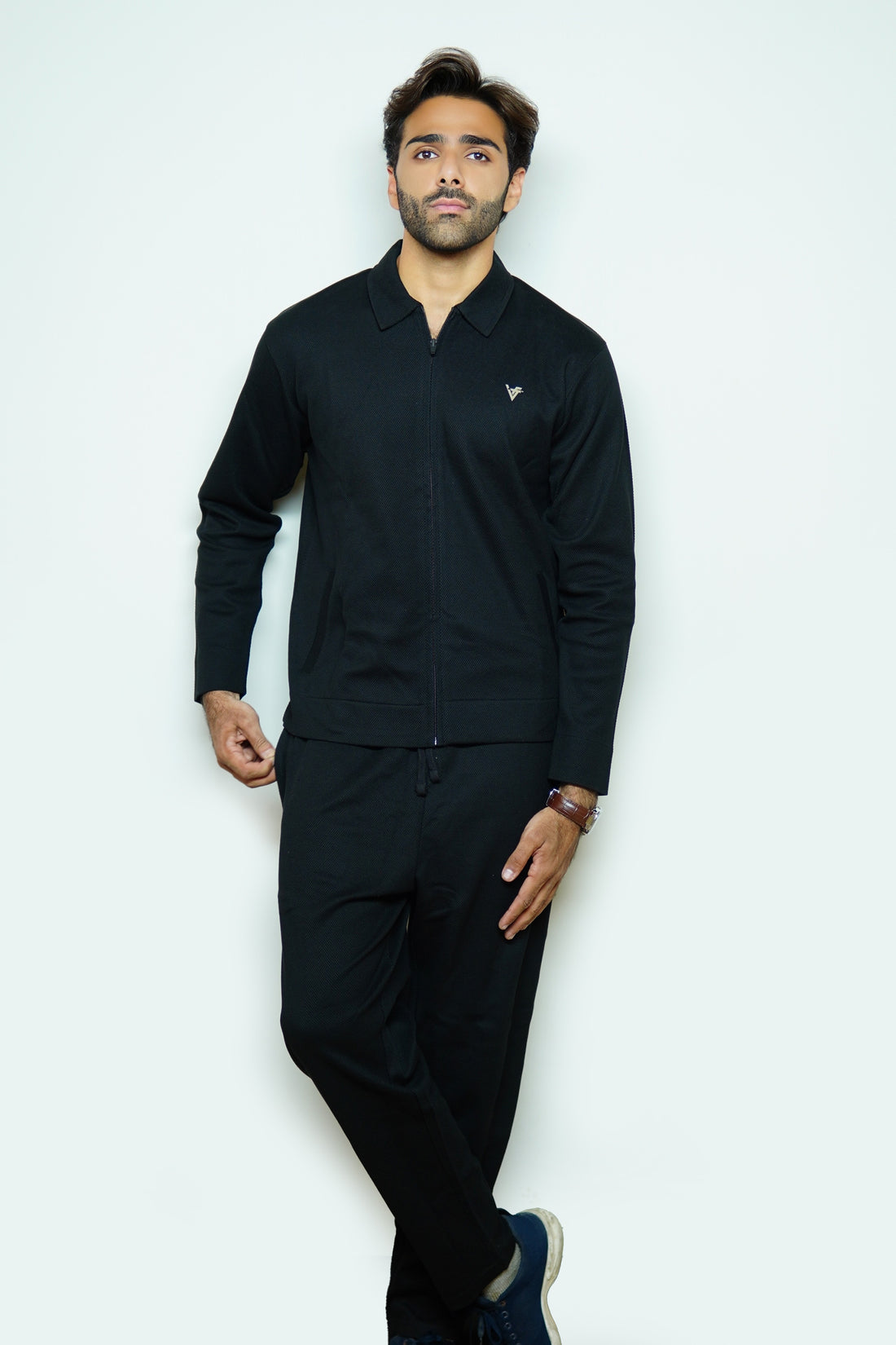 Elite Black Jacquard Zipper Tracksuit