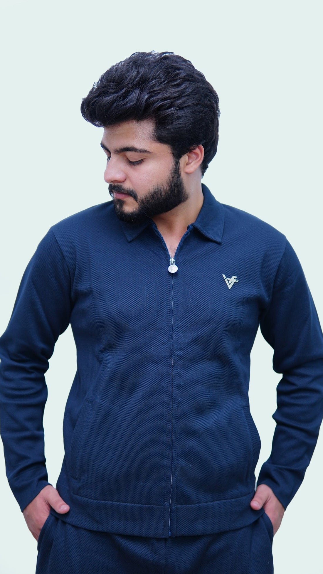 Elite Navy Jacquard Zipper Tracksuit