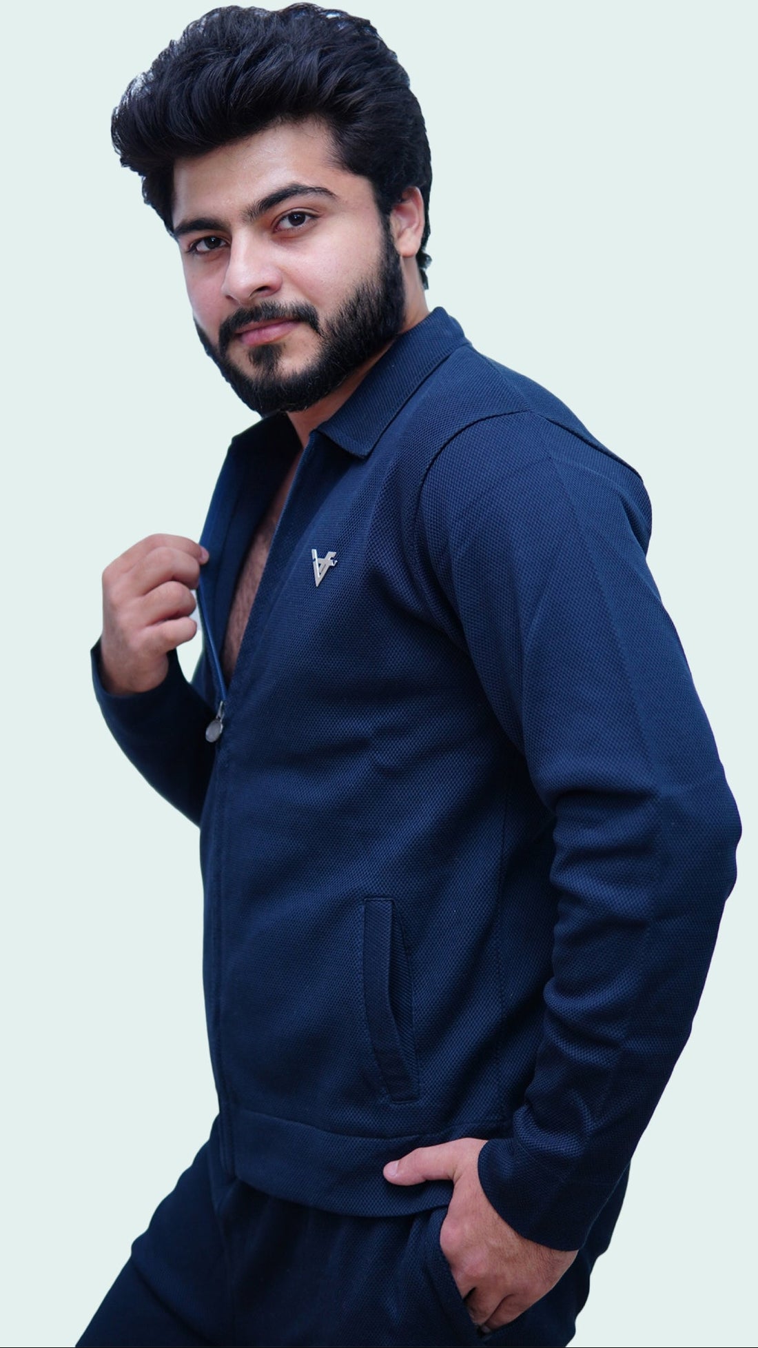 Elite Navy Jacquard Zipper Tracksuit