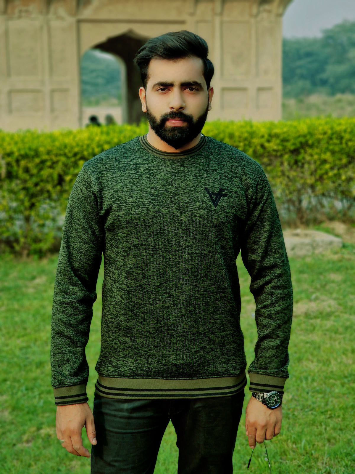 Dark Olive Green Sweatshirt with Stylish Black Design