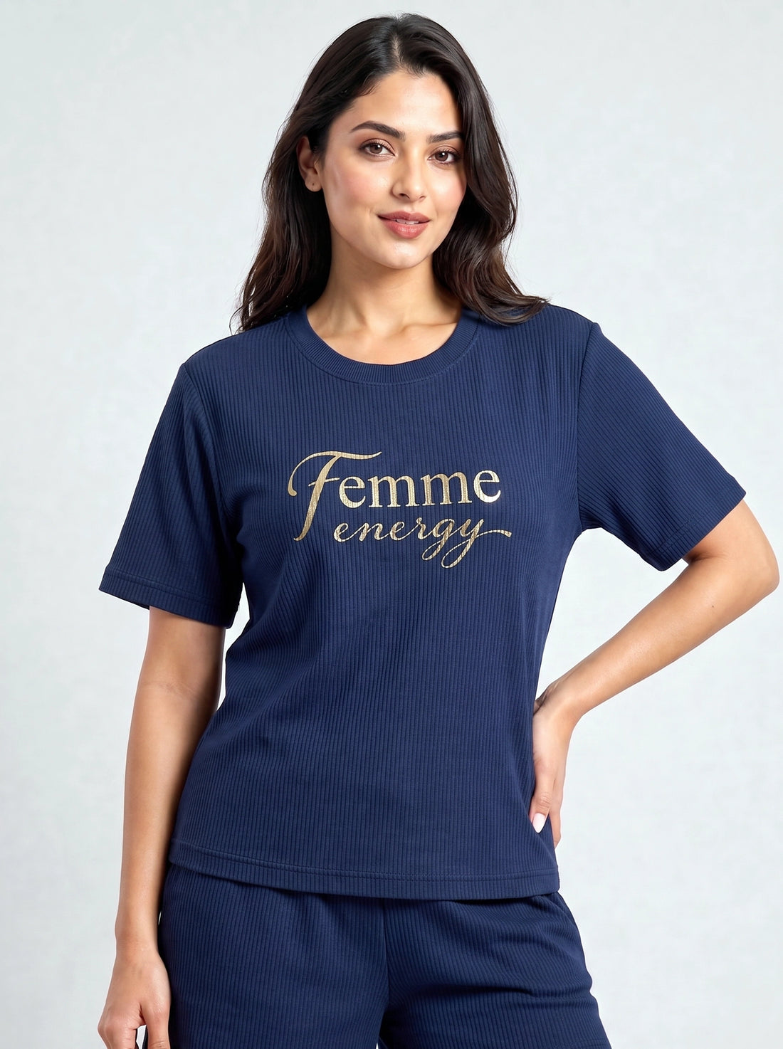 Femme Energy Navy Cotton Rib Female Outfit set