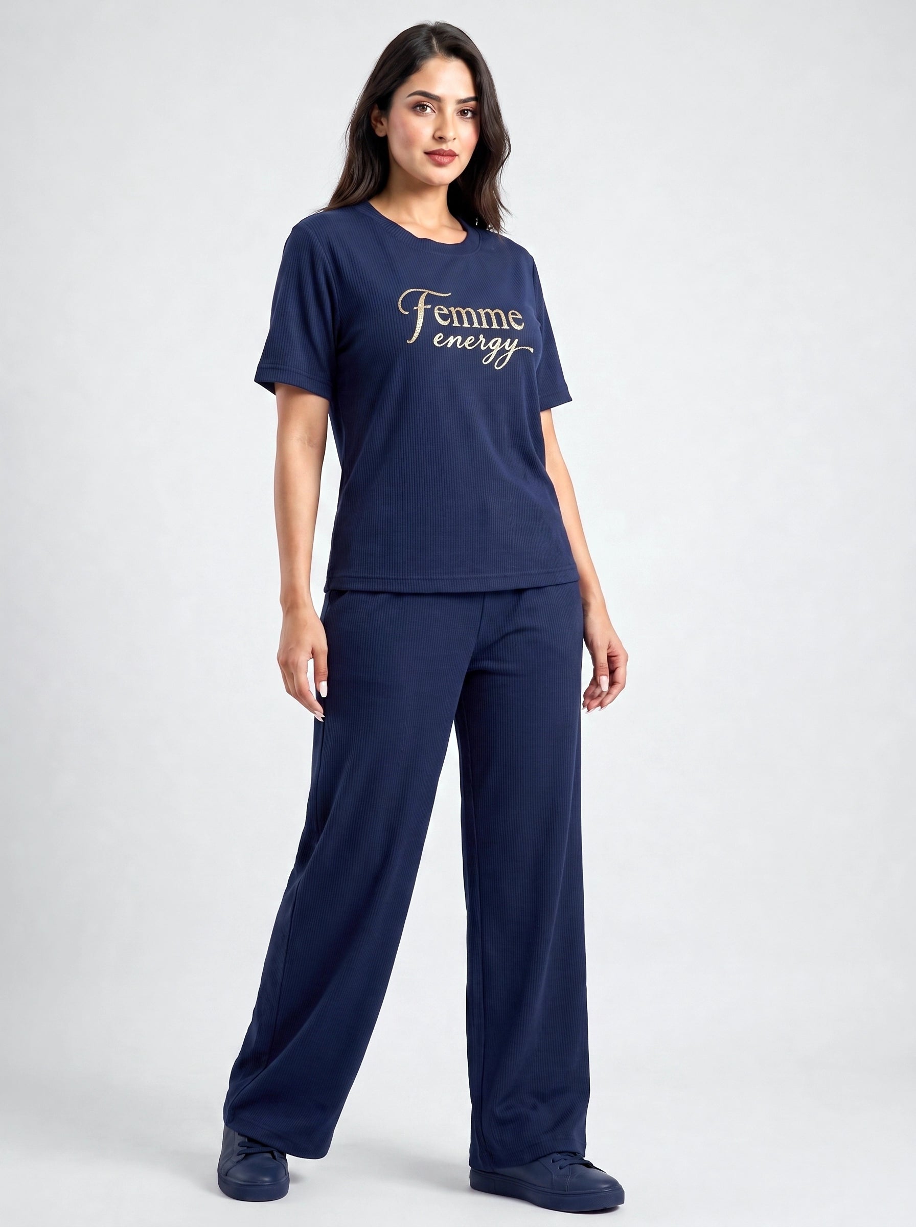 Femme Energy Navy Cotton Rib Female Outfit set
