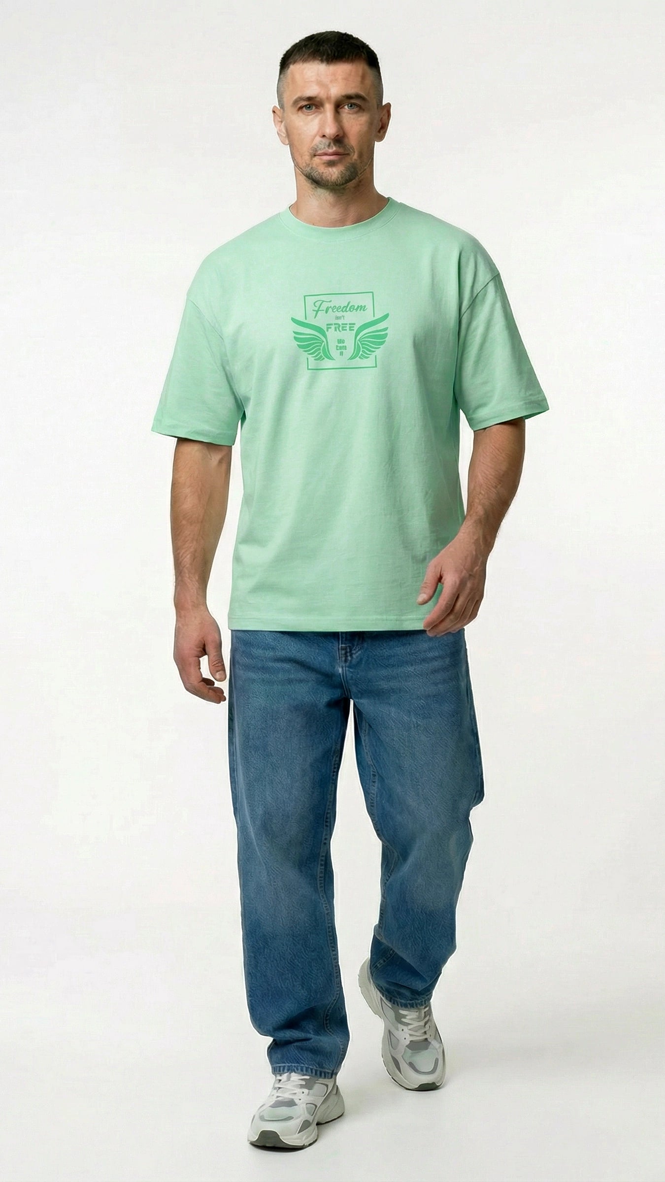 Freedom Light Green Dropshoulder T-Shirt
