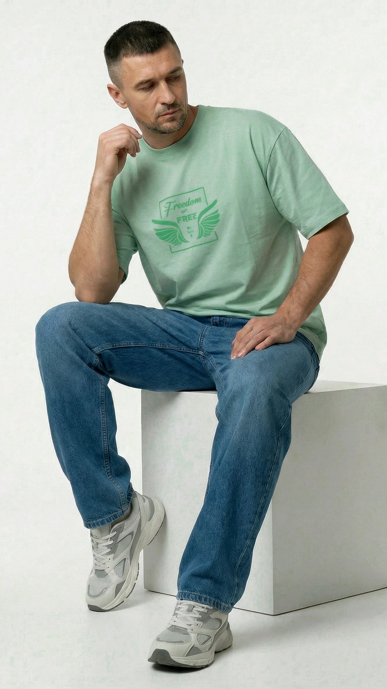 Freedom Light Green Dropshoulder T-Shirt