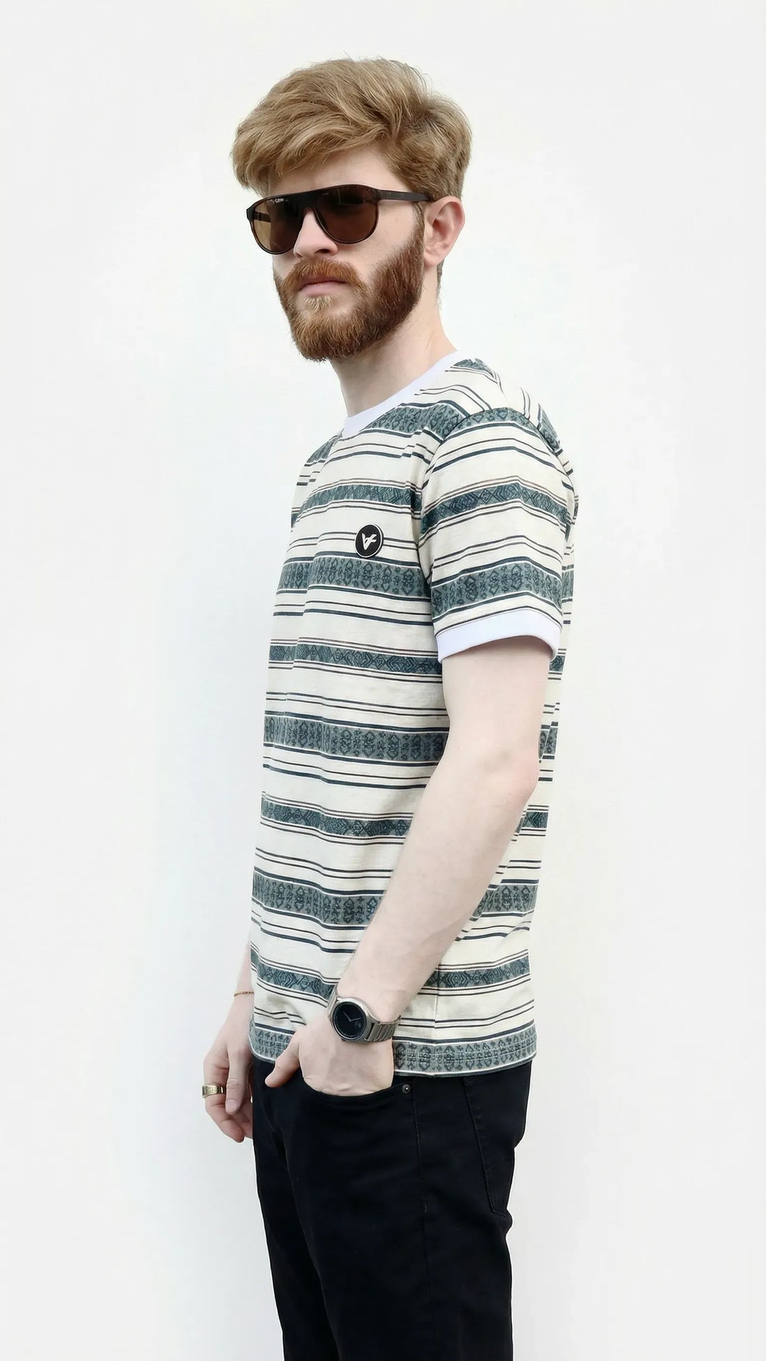 The Emerald Drift Tee – Striped Elegance