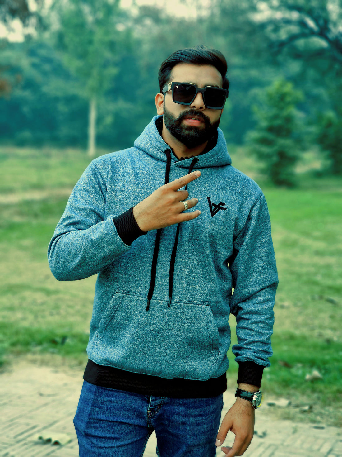 Men's Dark Turquoise Shaded Winter Hoodie