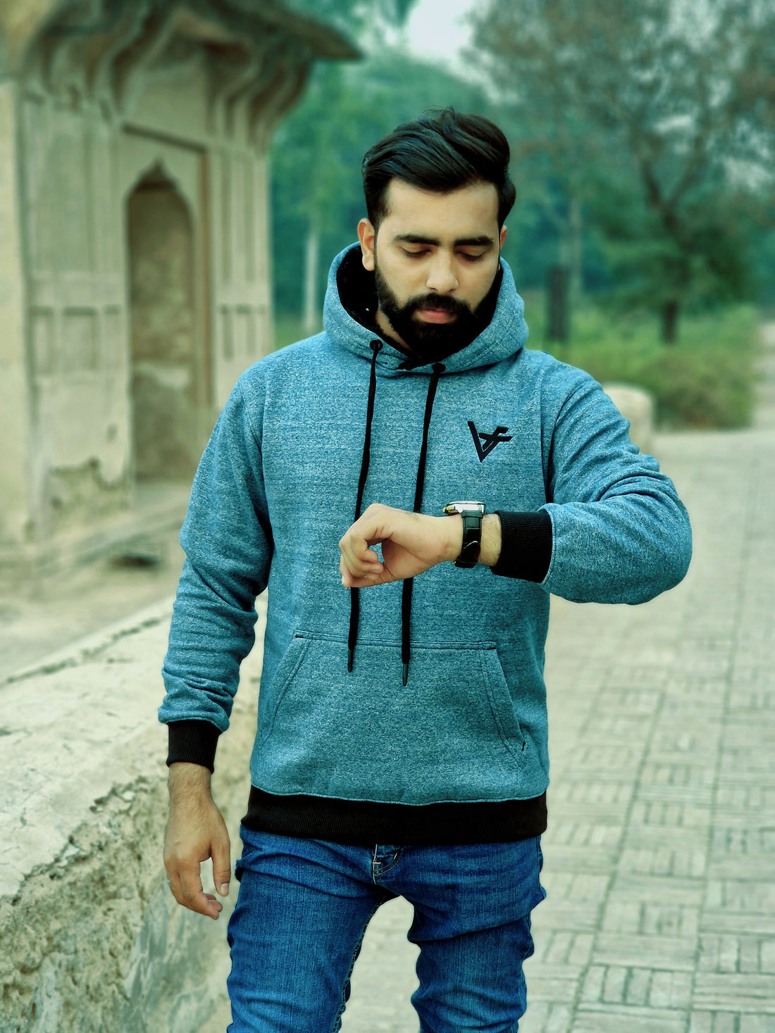 Men's Dark Turquoise Shaded Winter Hoodie