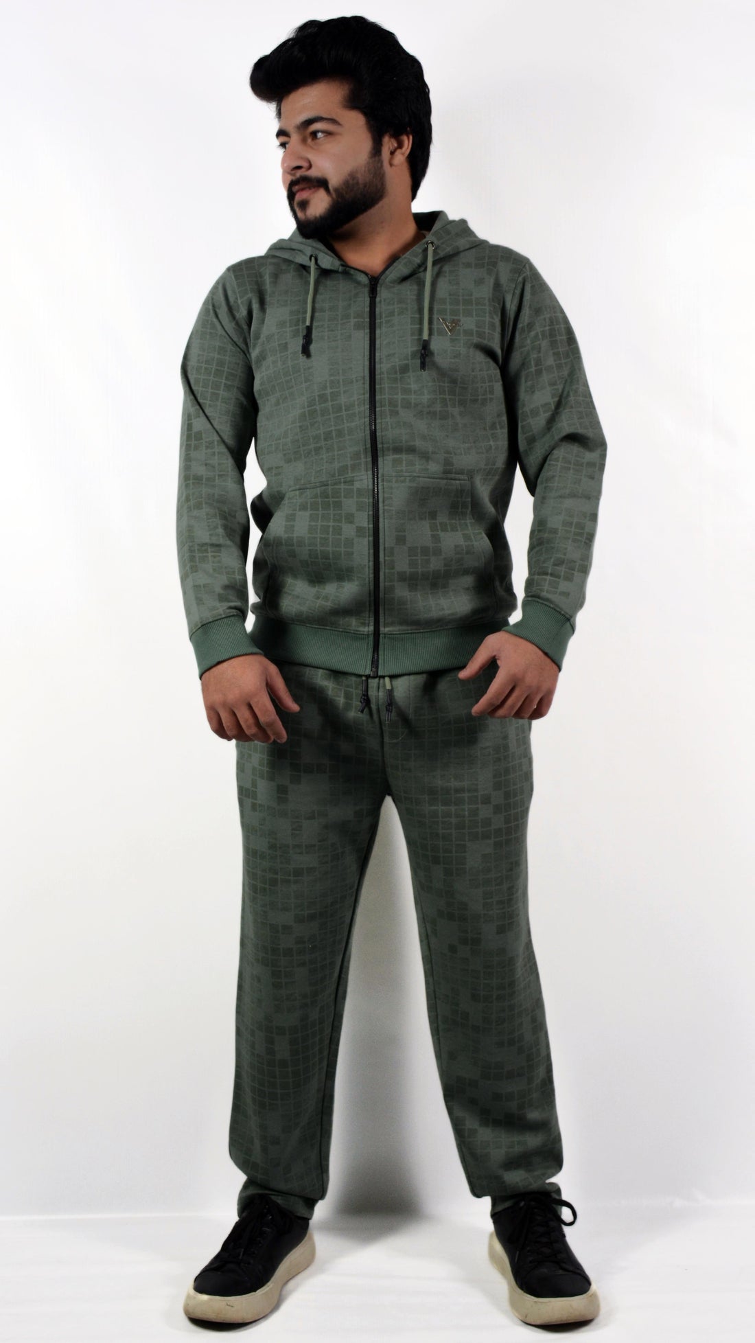 GridWave Matte Green Hoodie Set
