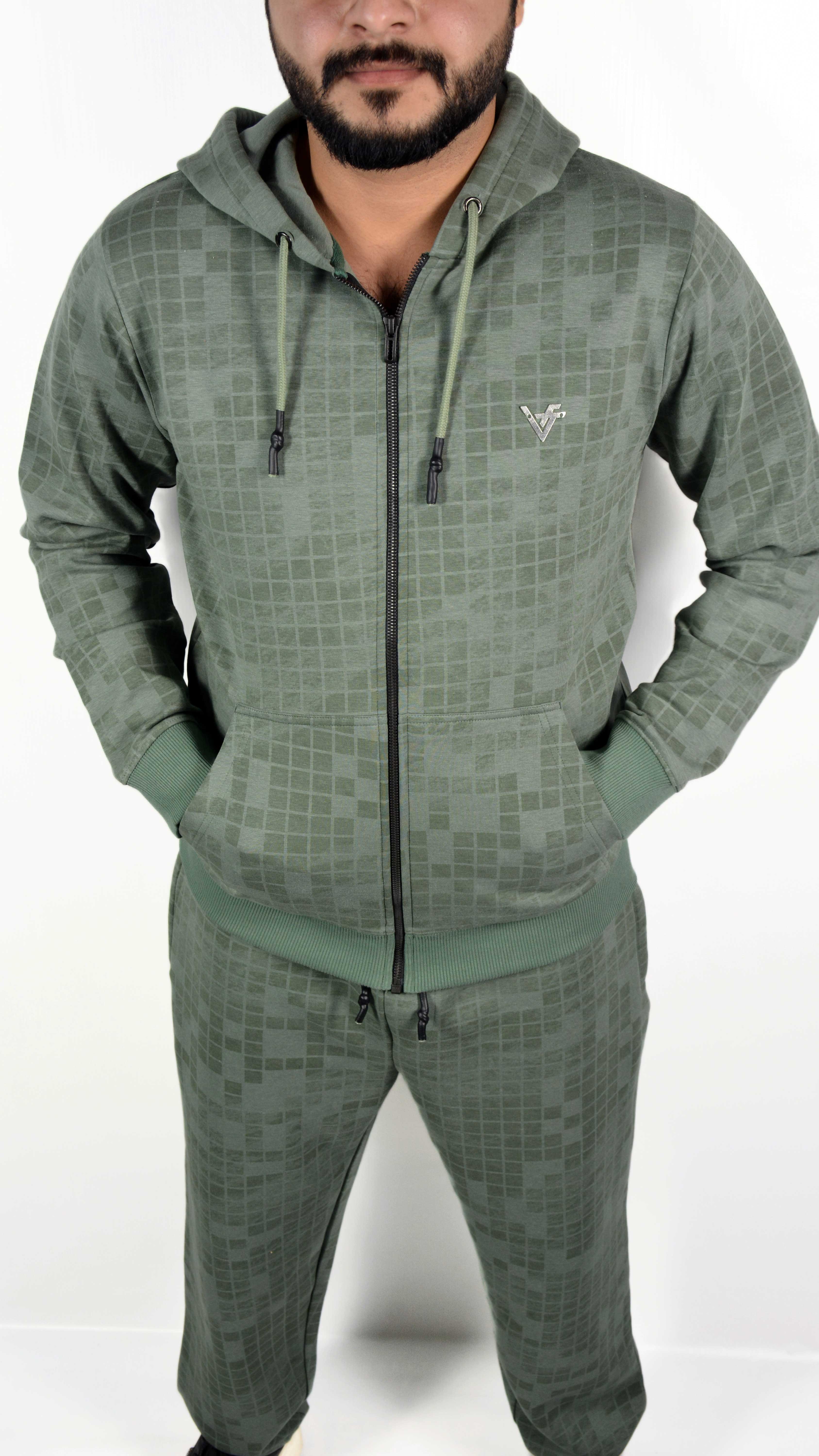 GridWave Matte Green Hoodie Set