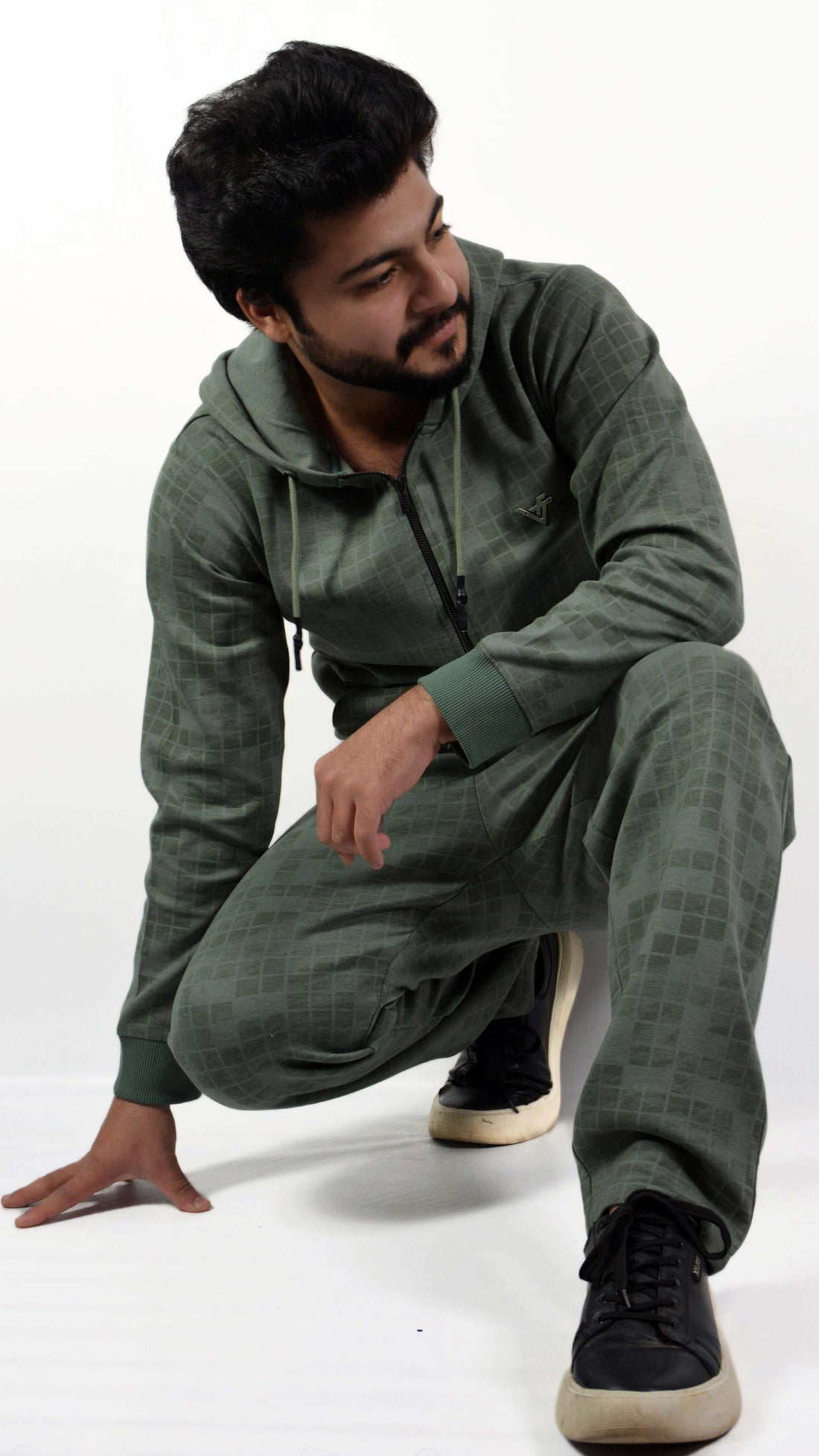 GridWave Matte Green Hoodie Set