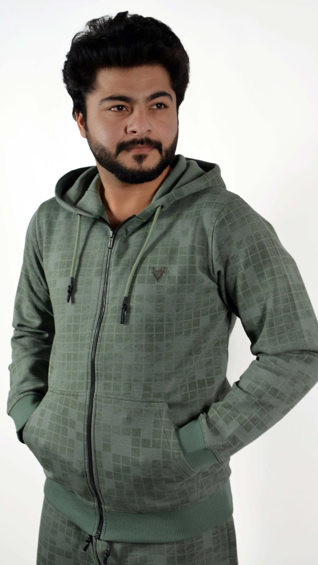 GridWave Matte Green Hoodie Set