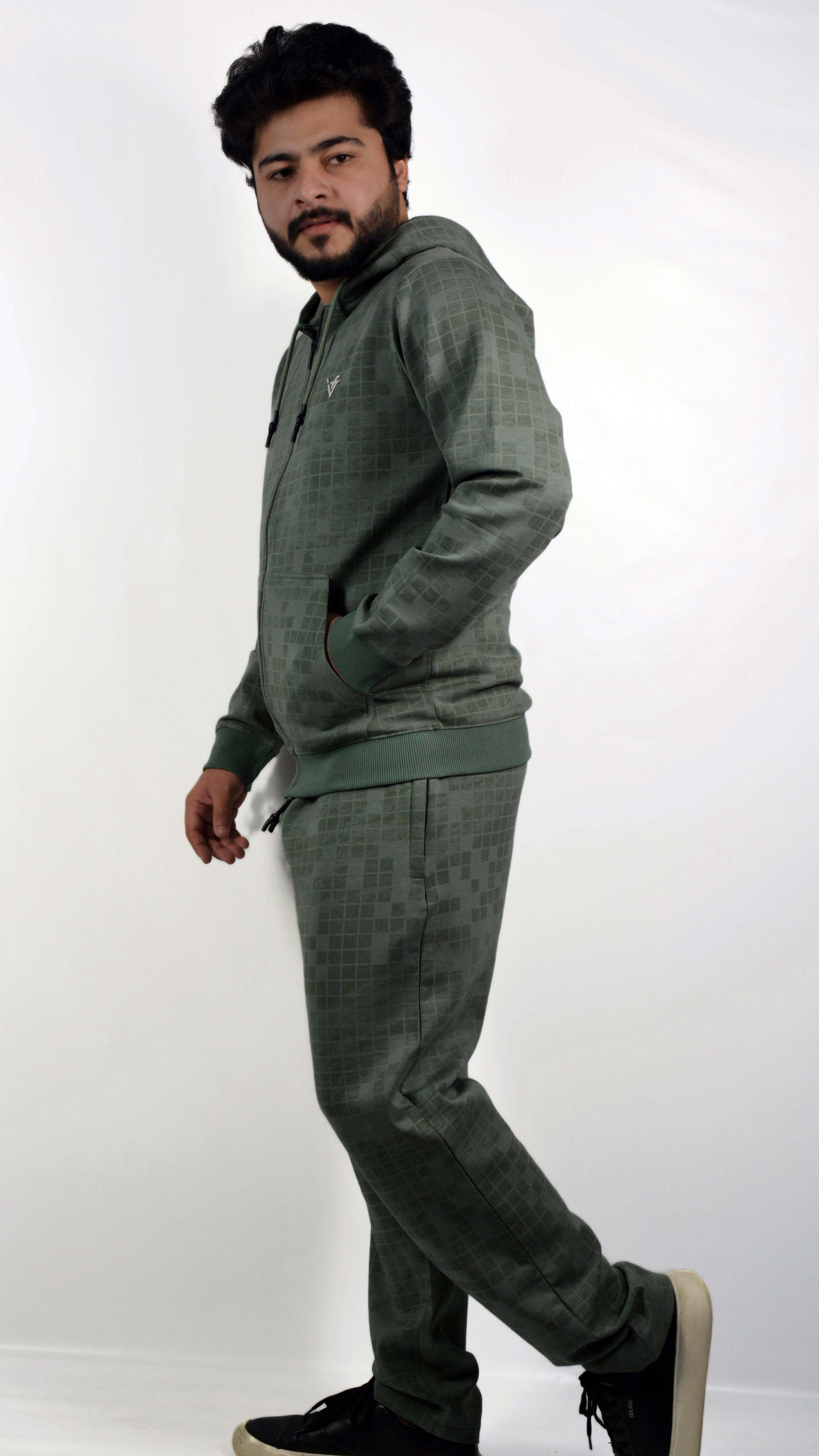 GridWave Matte Green Hoodie Set