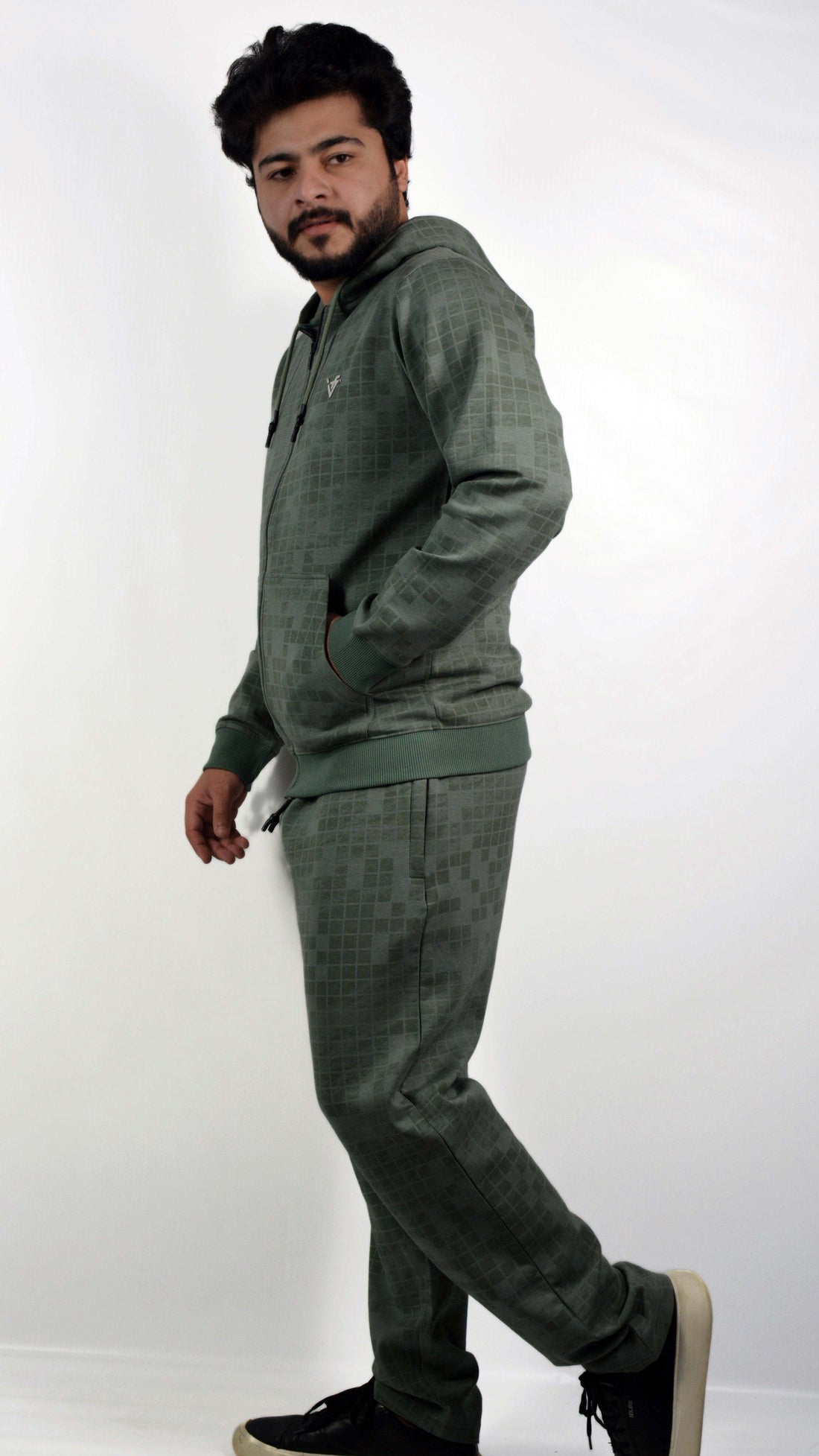 GridWave Matte Green Hoodie Set