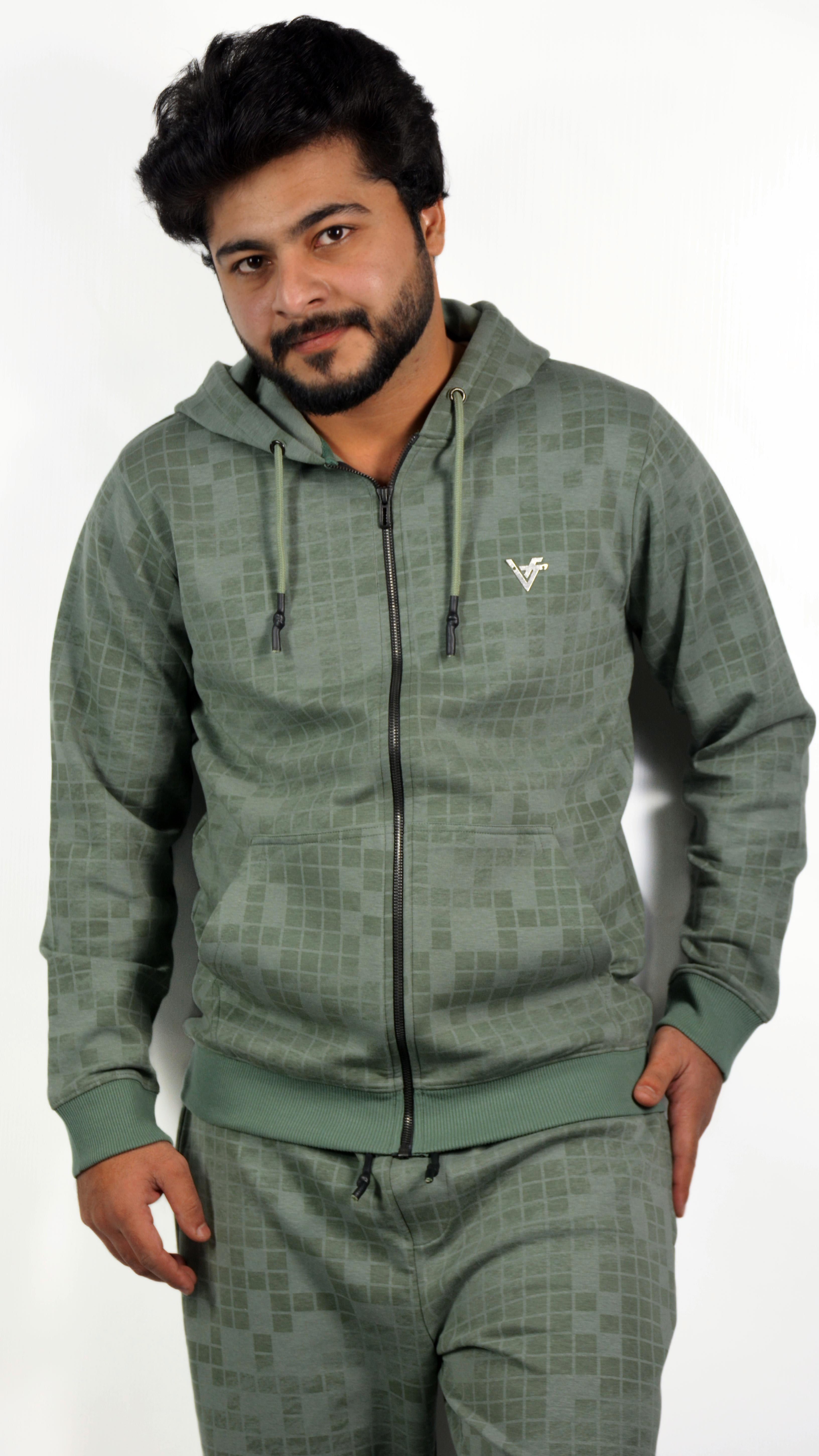 GridWave Matte Green Hoodie Set