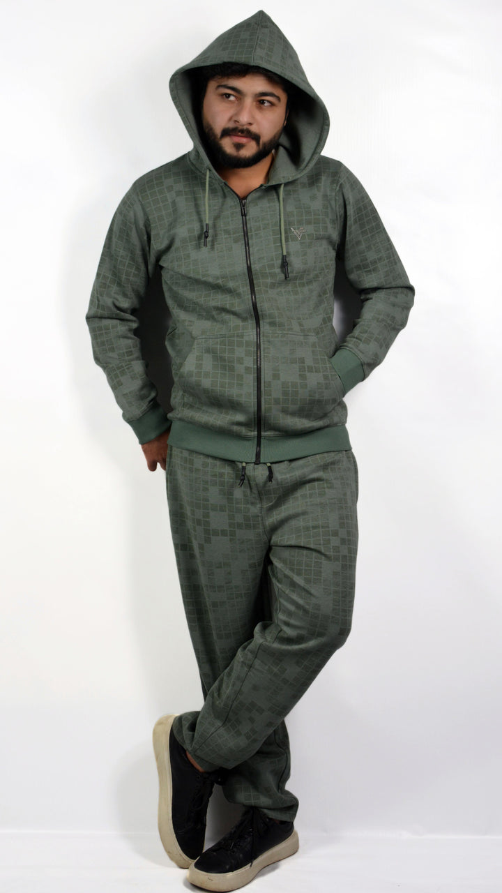 GridWave Matte Green Hoodie Set