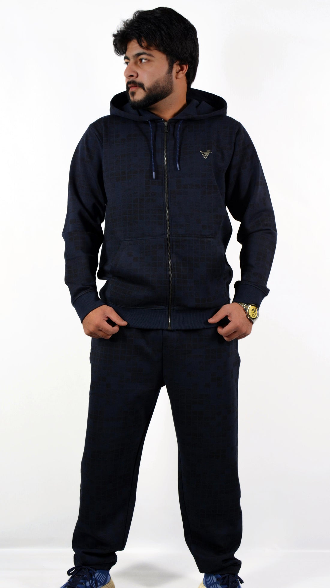 GridWave Navy Hoodie Set
