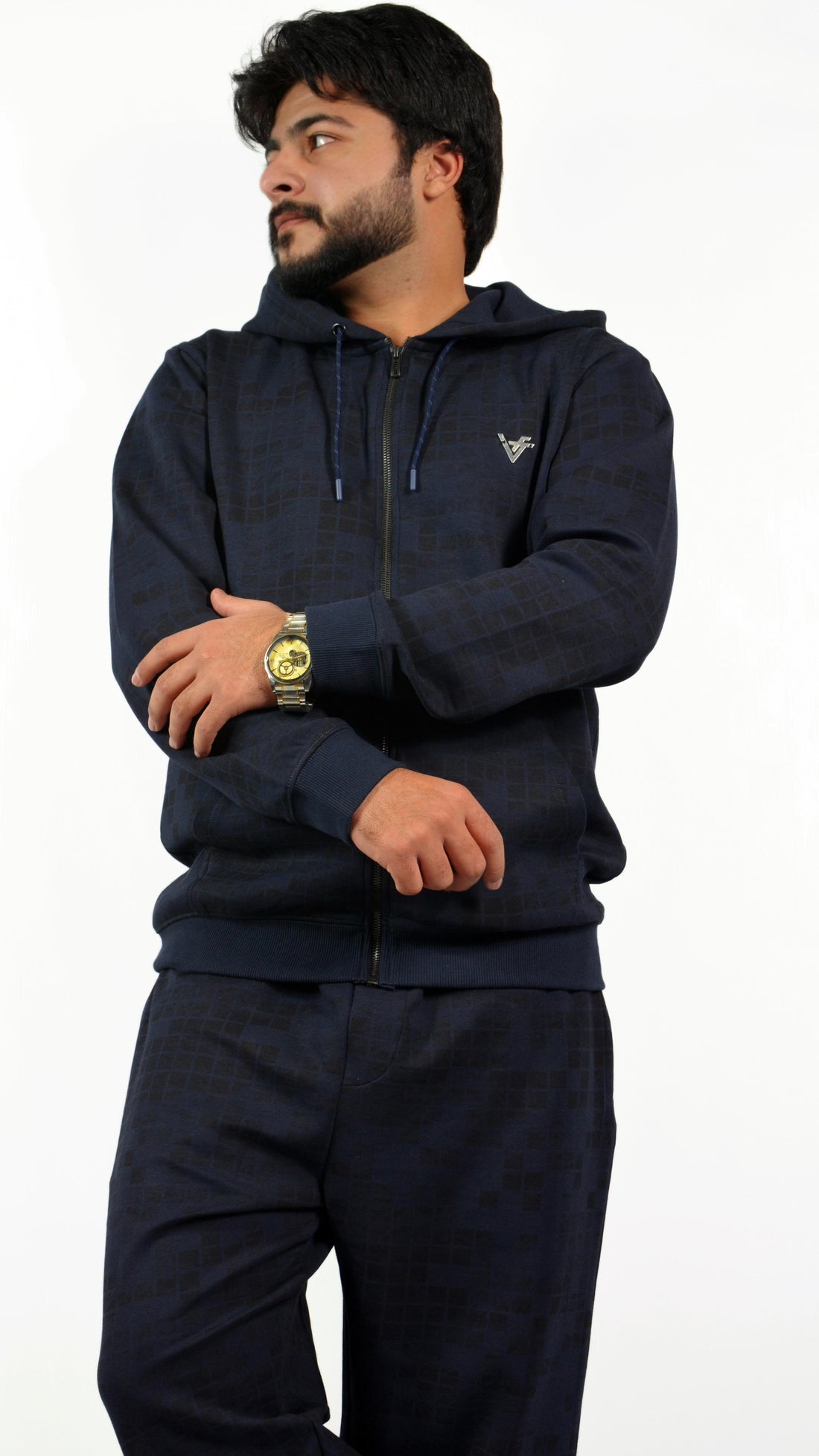 GridWave Navy Hoodie Set