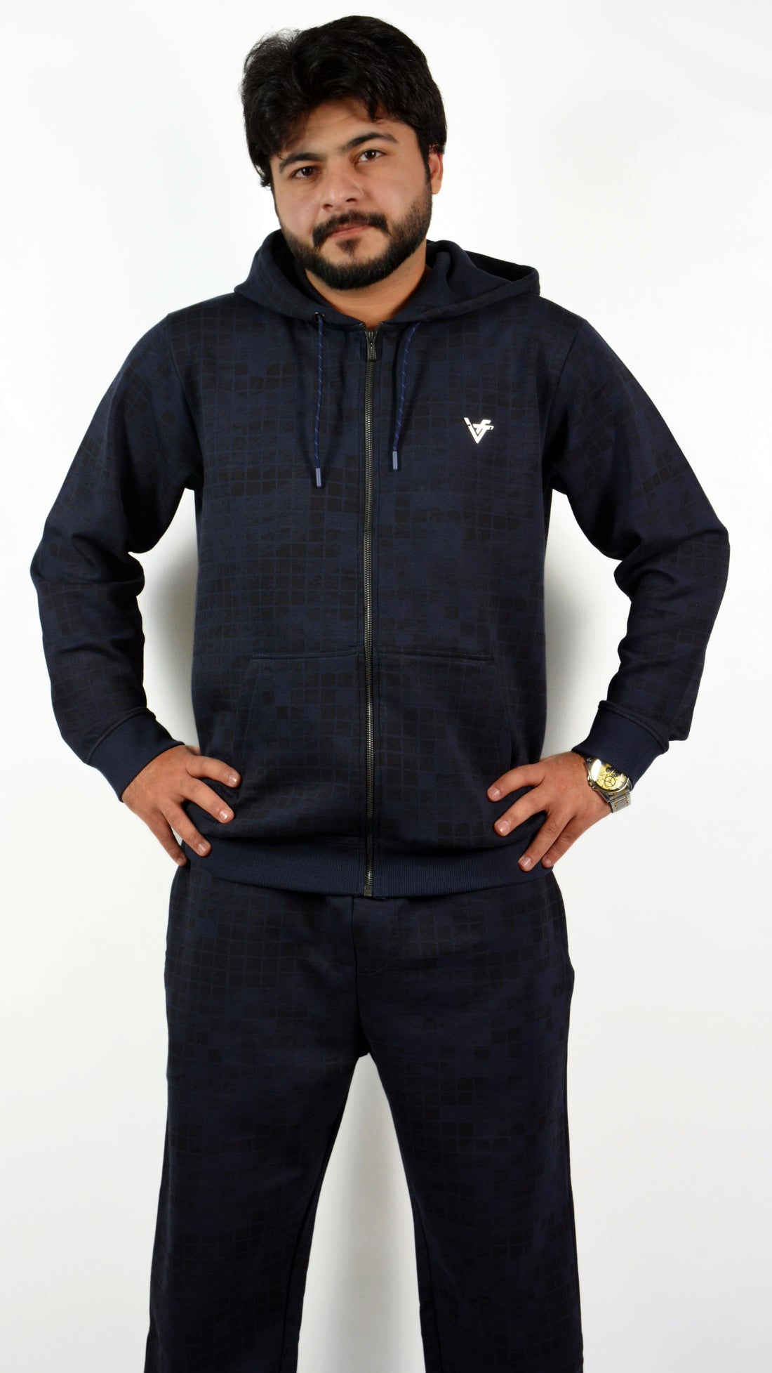 GridWave Navy Hoodie Set