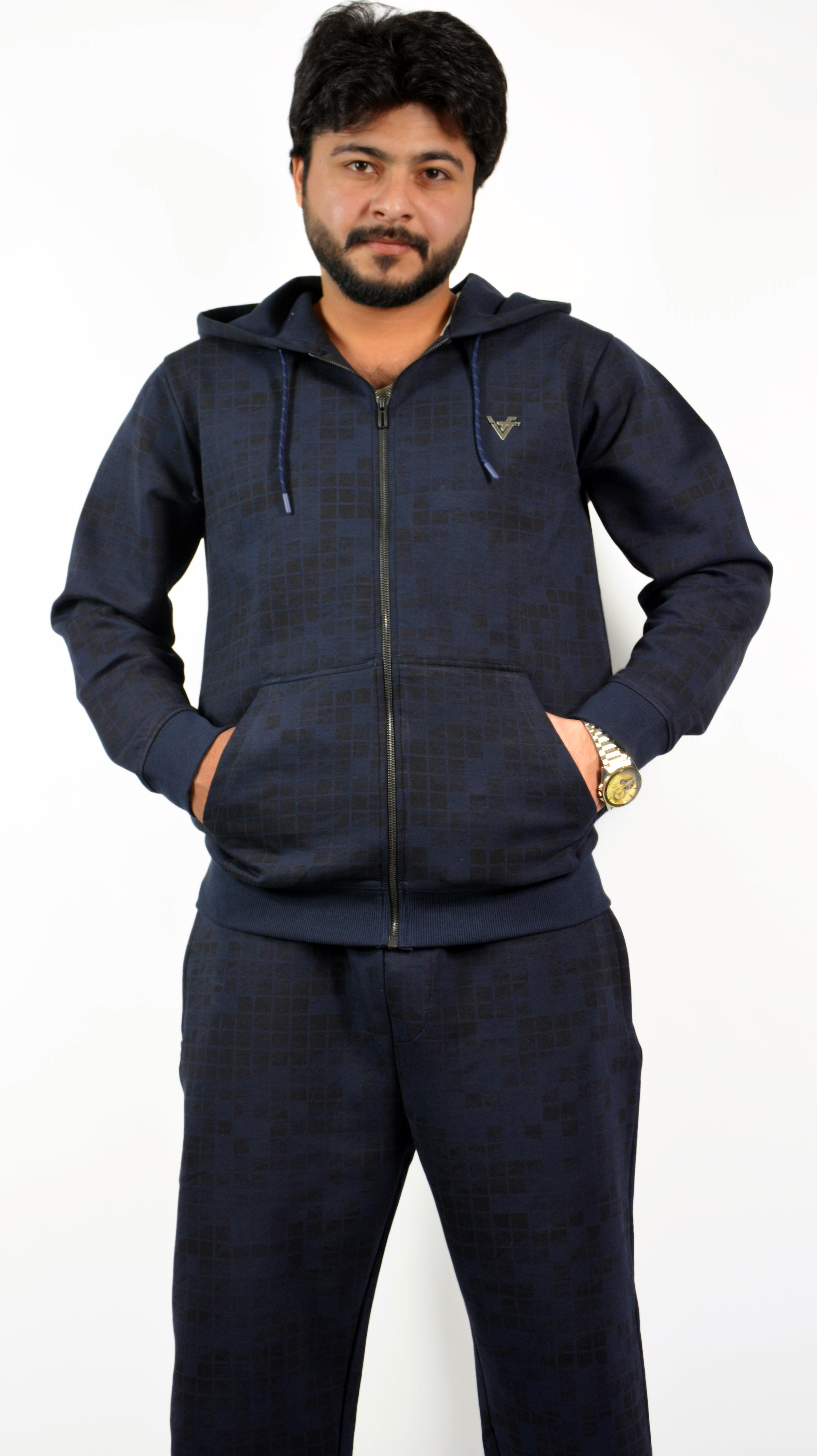 GridWave Navy Hoodie Set
