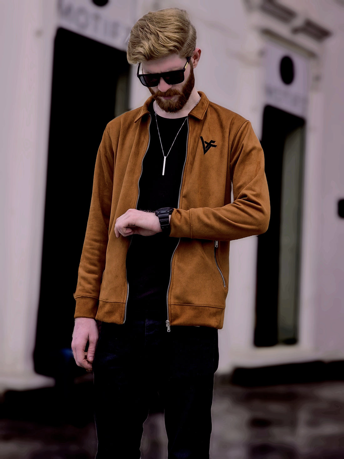 Premium Suede Camel Brown Zipper-Vogue Fashions