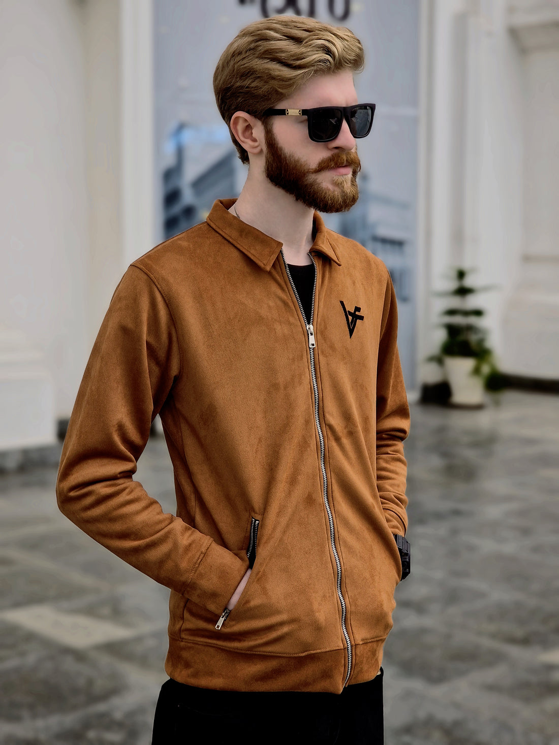 Premium Suede Camel Brown Zipper-Vogue Fashions