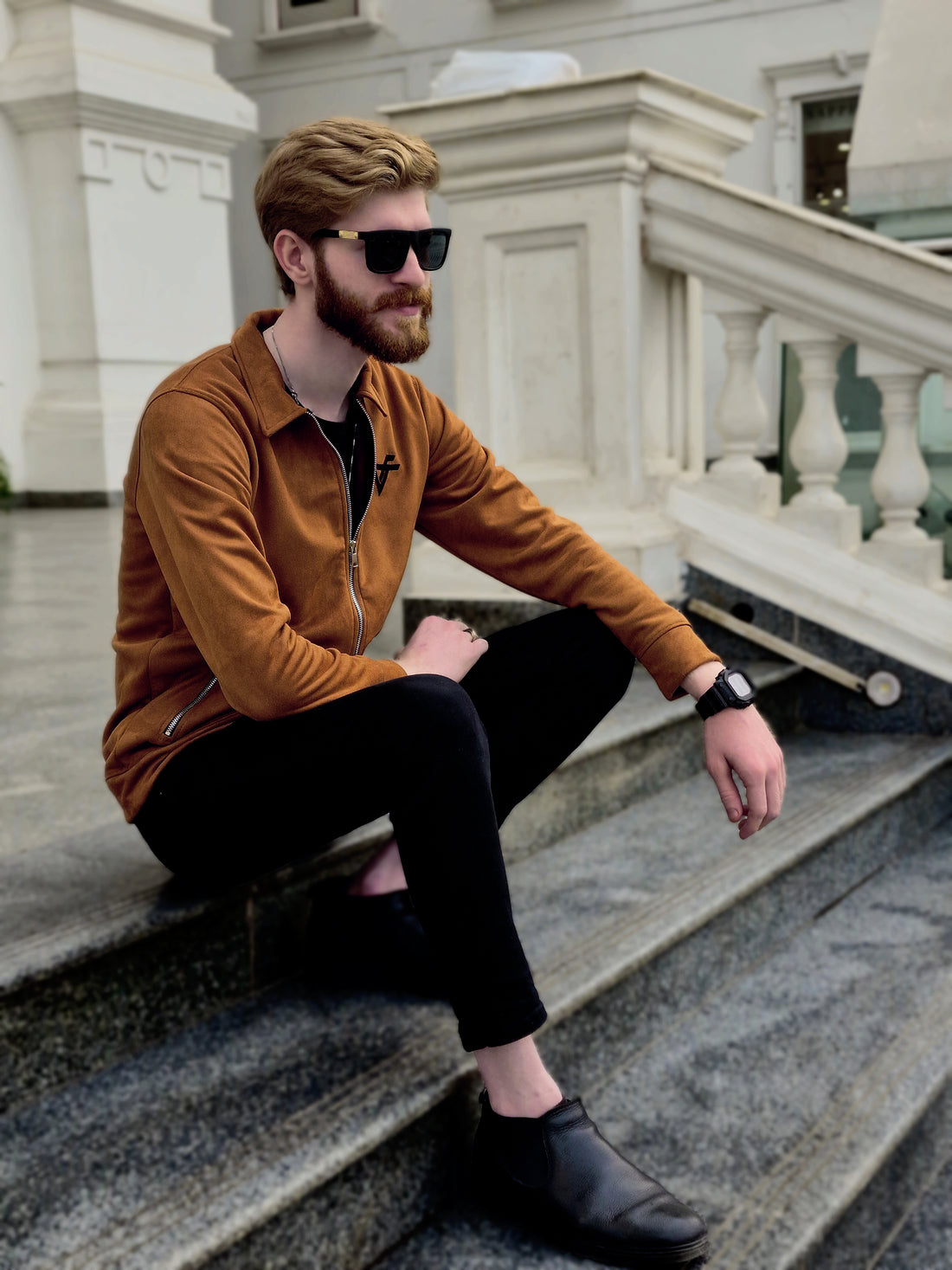 Premium Suede Camel Brown Zipper-Vogue Fashions