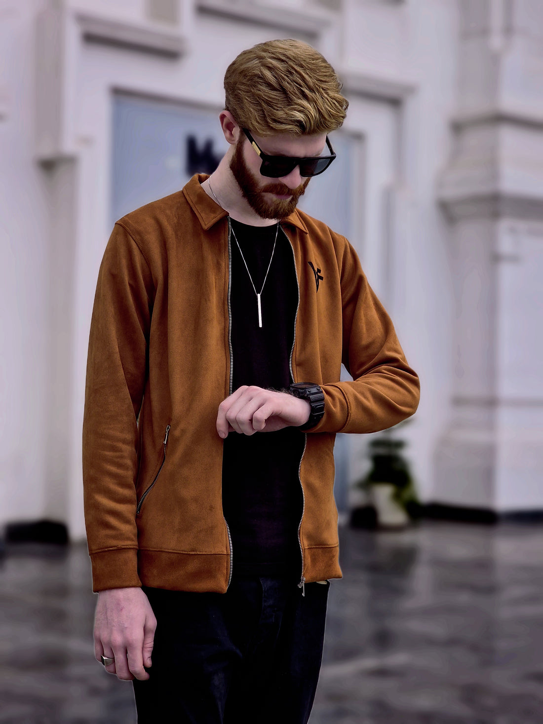 Premium Suede Camel Brown Zipper-Vogue Fashions