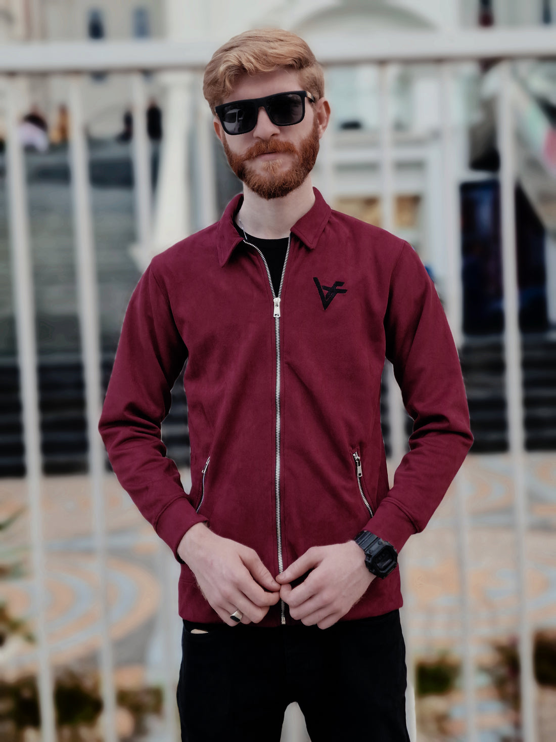 Premium Suede Maroon-Red Zipper-Vogue Fashions