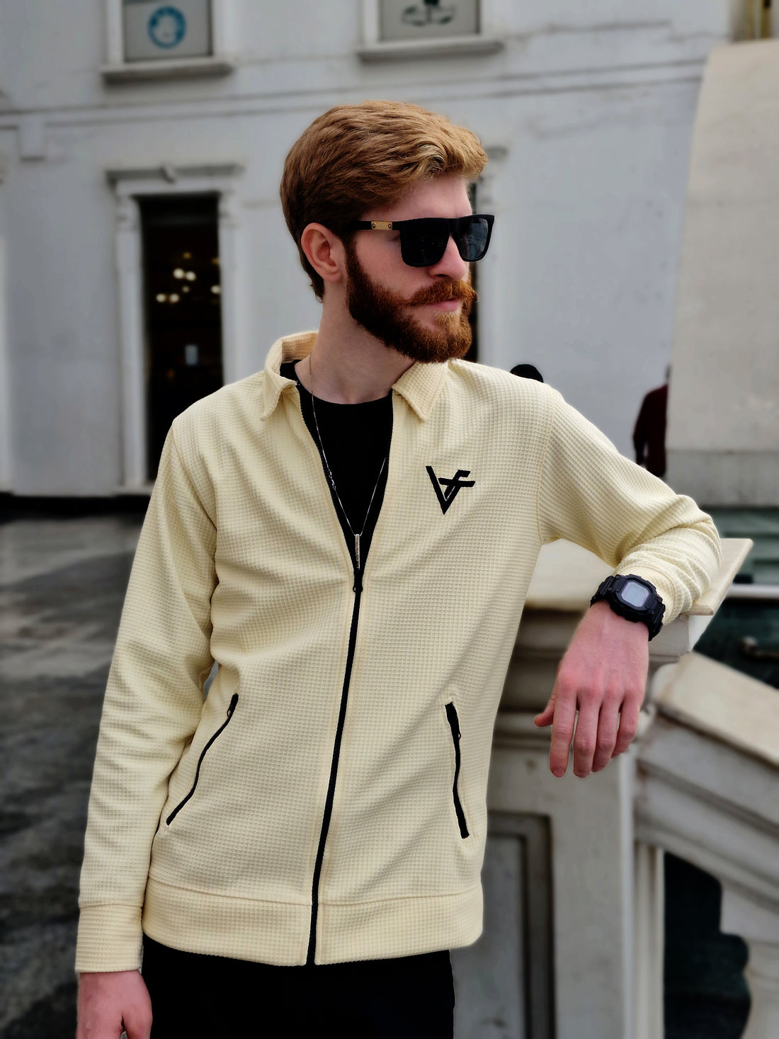 Premium Waffle Cream Shaded Zipper-Vogue Fashions