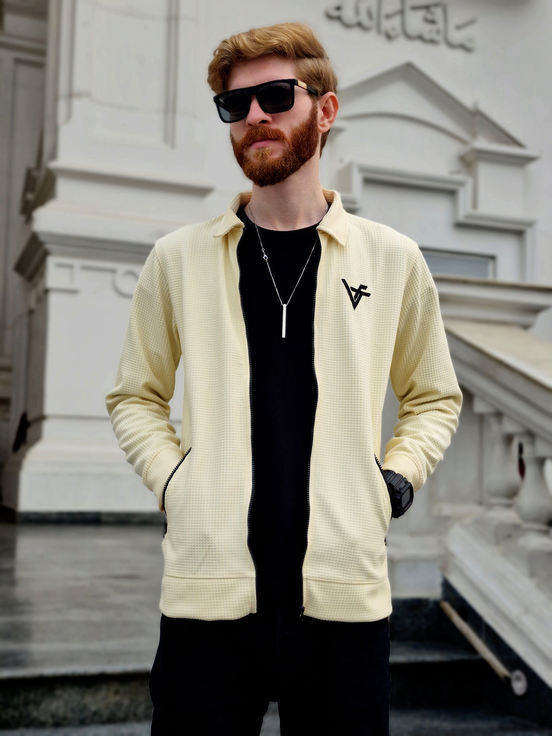 Premium Waffle Cream Shaded Zipper-Vogue Fashions