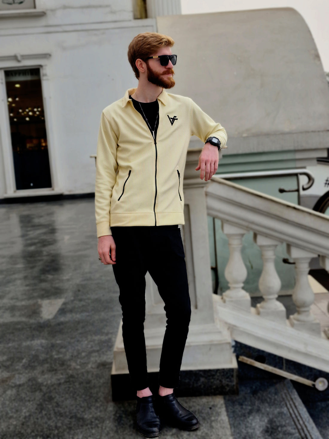 Premium Waffle Cream Shaded Zipper-Vogue Fashions