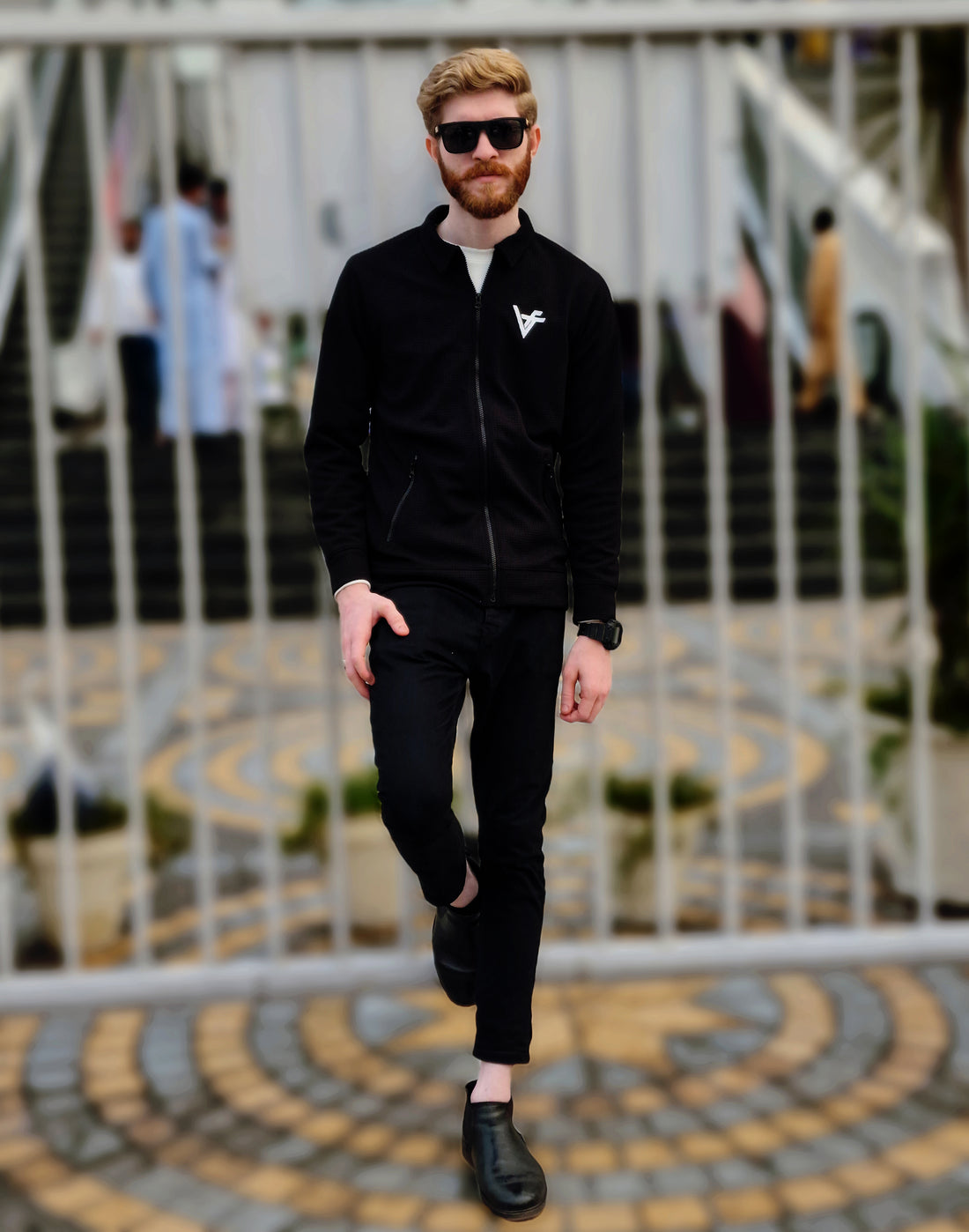 Premium Waffle Jet Black Zipper-Vogue Fashions