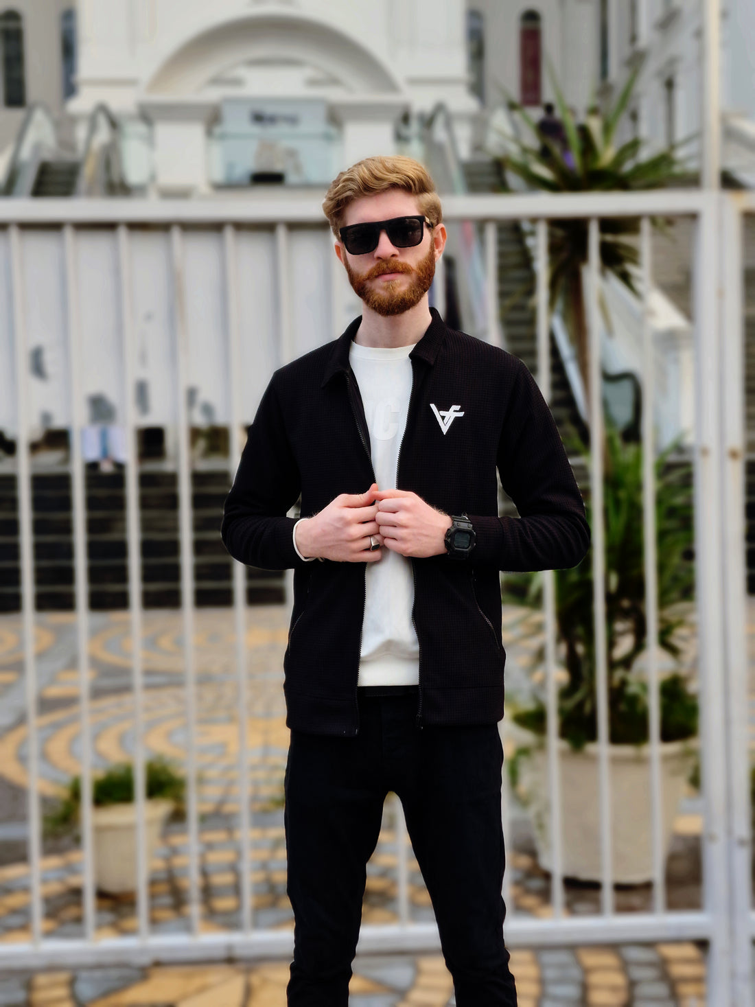 Premium Waffle Jet Black Zipper-Vogue Fashions