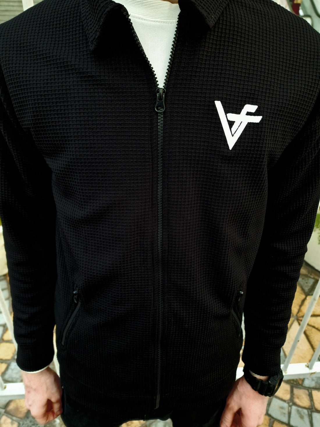 Premium Waffle Jet Black Zipper-Vogue Fashions