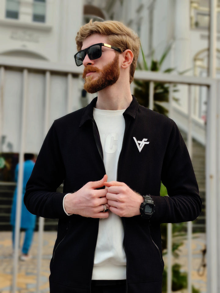 Premium Waffle Jet Black Zipper-Vogue Fashions