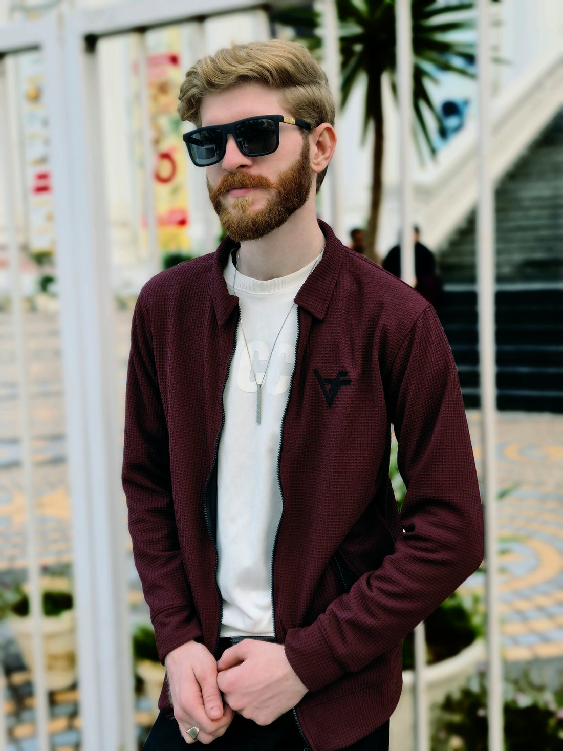 Premium Waffle Maroon Zipper-Vogue Fashions