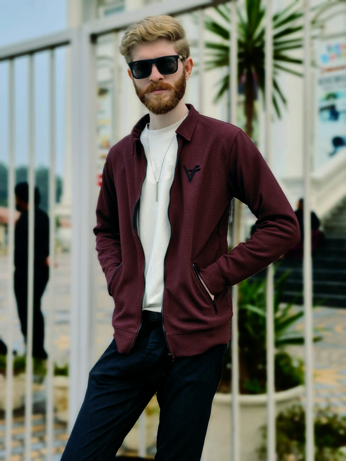 Premium Waffle Maroon Zipper-Vogue Fashions