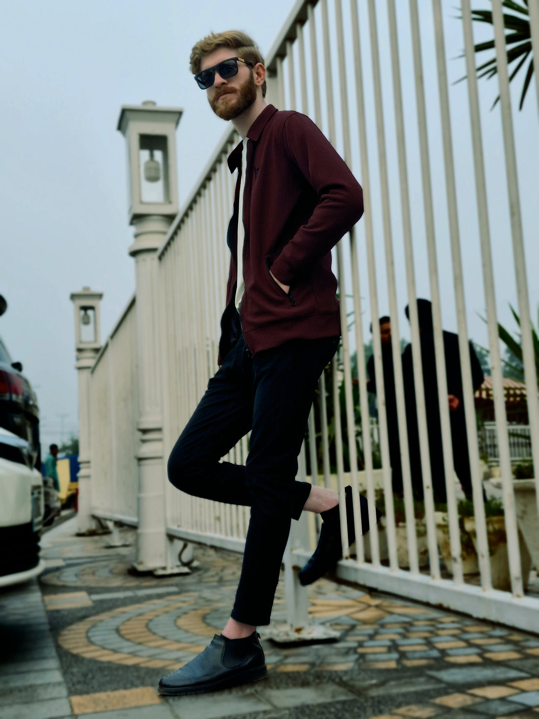 Premium Waffle Maroon Zipper-Vogue Fashions