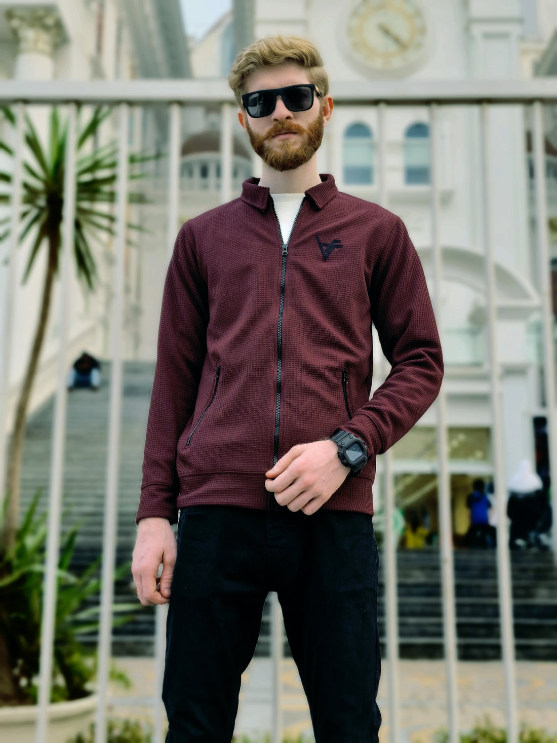 Premium Waffle Maroon Zipper-Vogue Fashions