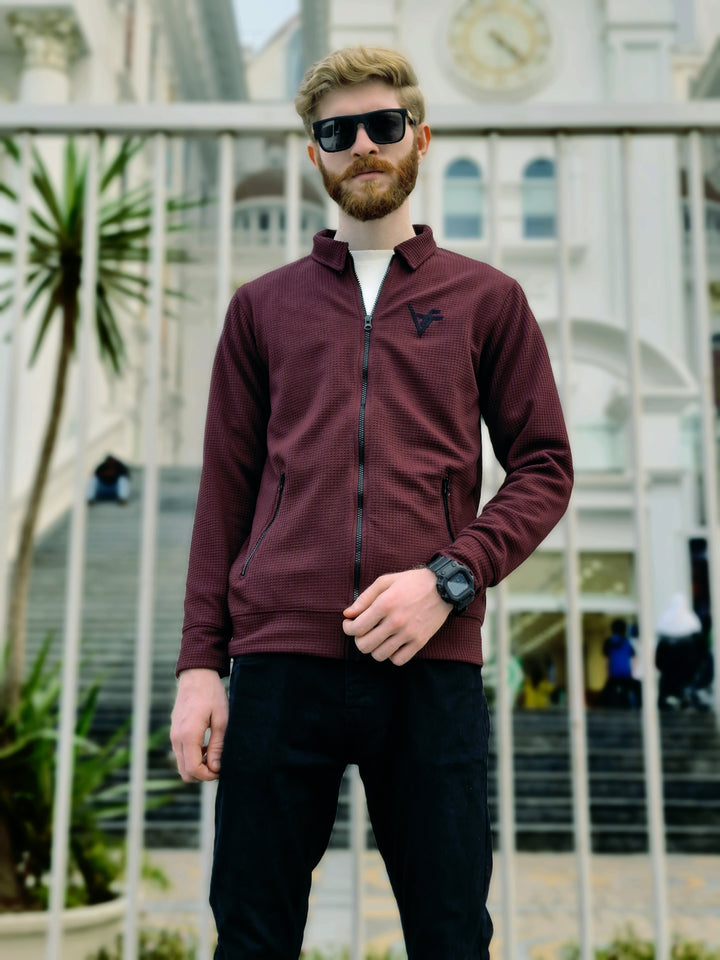 Premium Waffle Maroon Zipper-Vogue Fashions