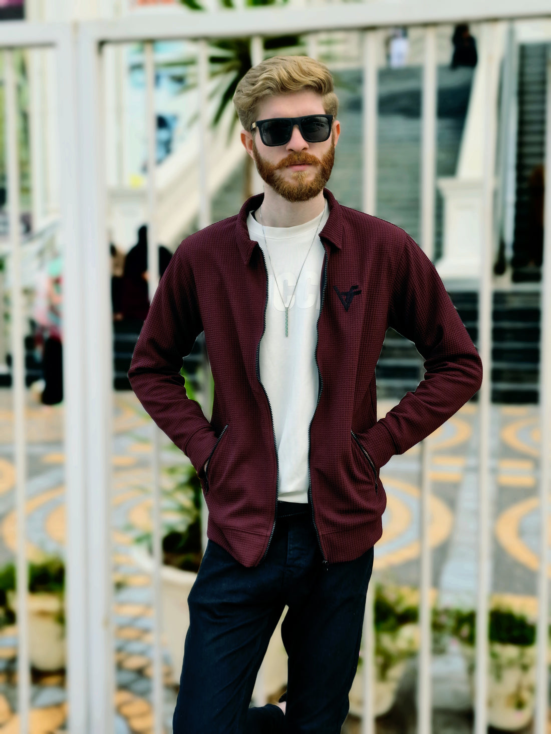 Premium Waffle Maroon Zipper-Vogue Fashions