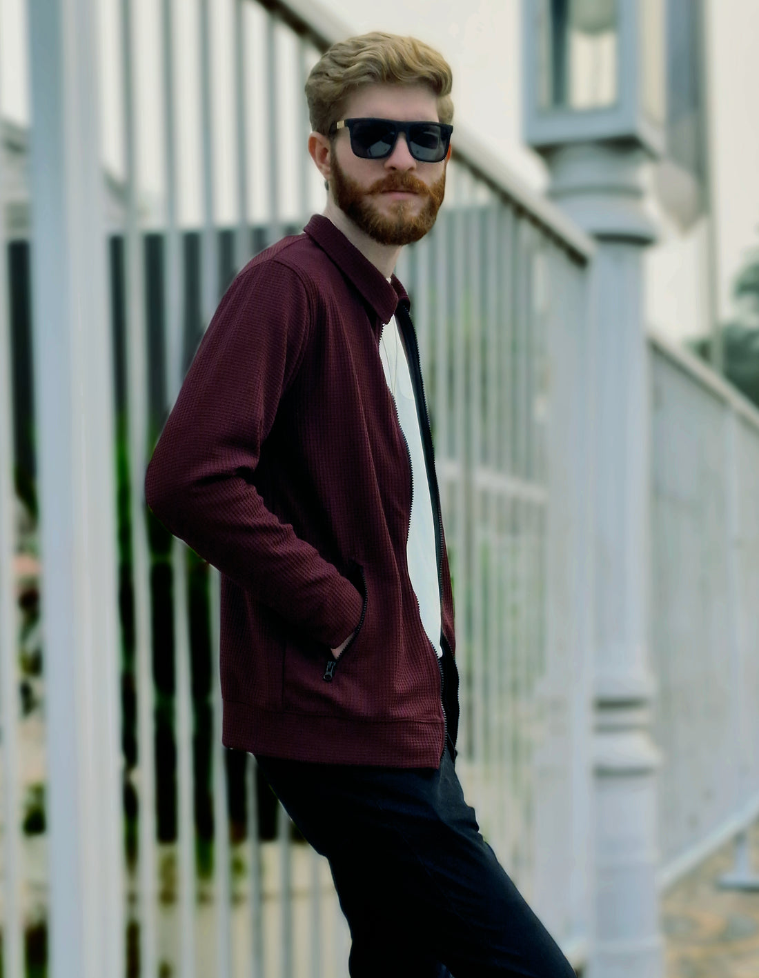 Premium Waffle Maroon Zipper-Vogue Fashions
