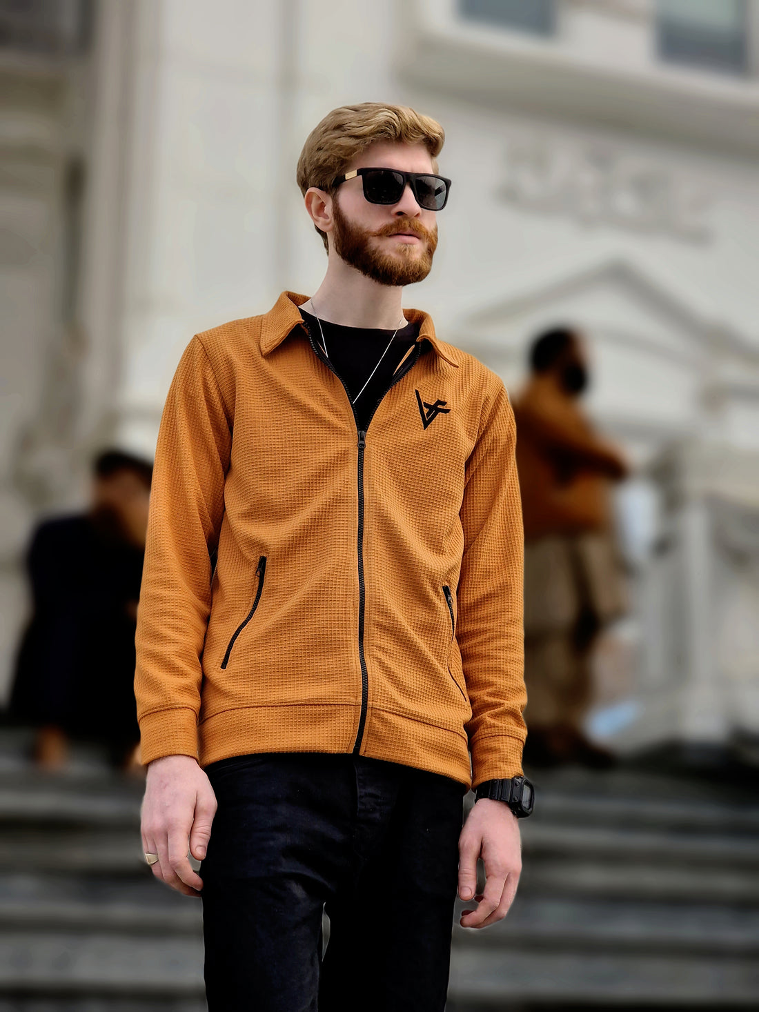 Premium Waffle Mustard Brown Zipper-Vogue Fashions