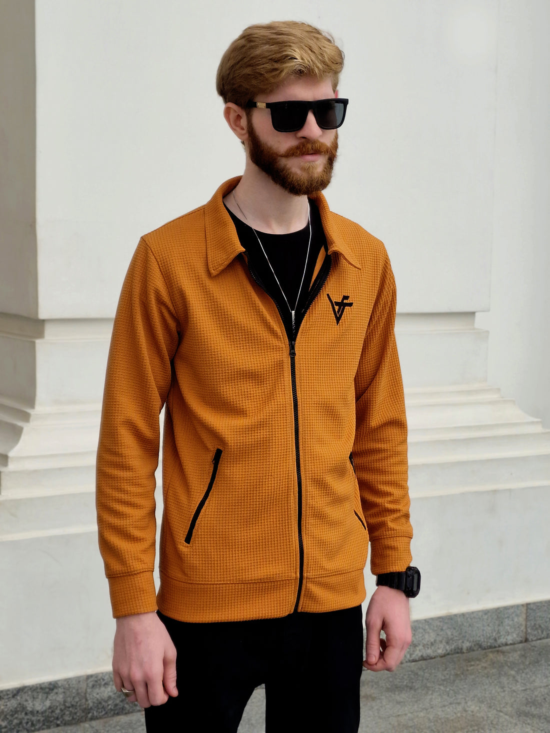 Premium Waffle Mustard Brown Zipper-Vogue Fashions
