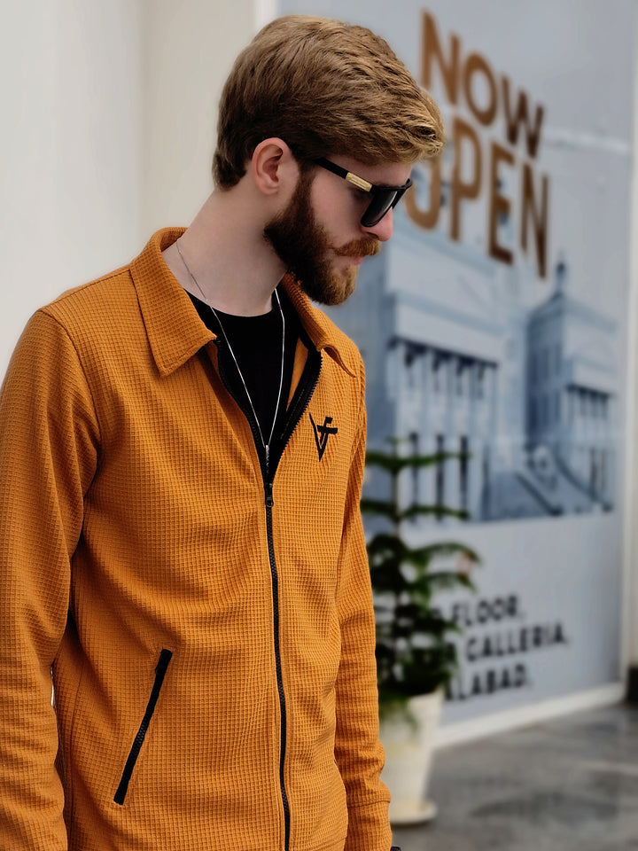 Premium Waffle Mustard Brown Zipper-Vogue Fashions