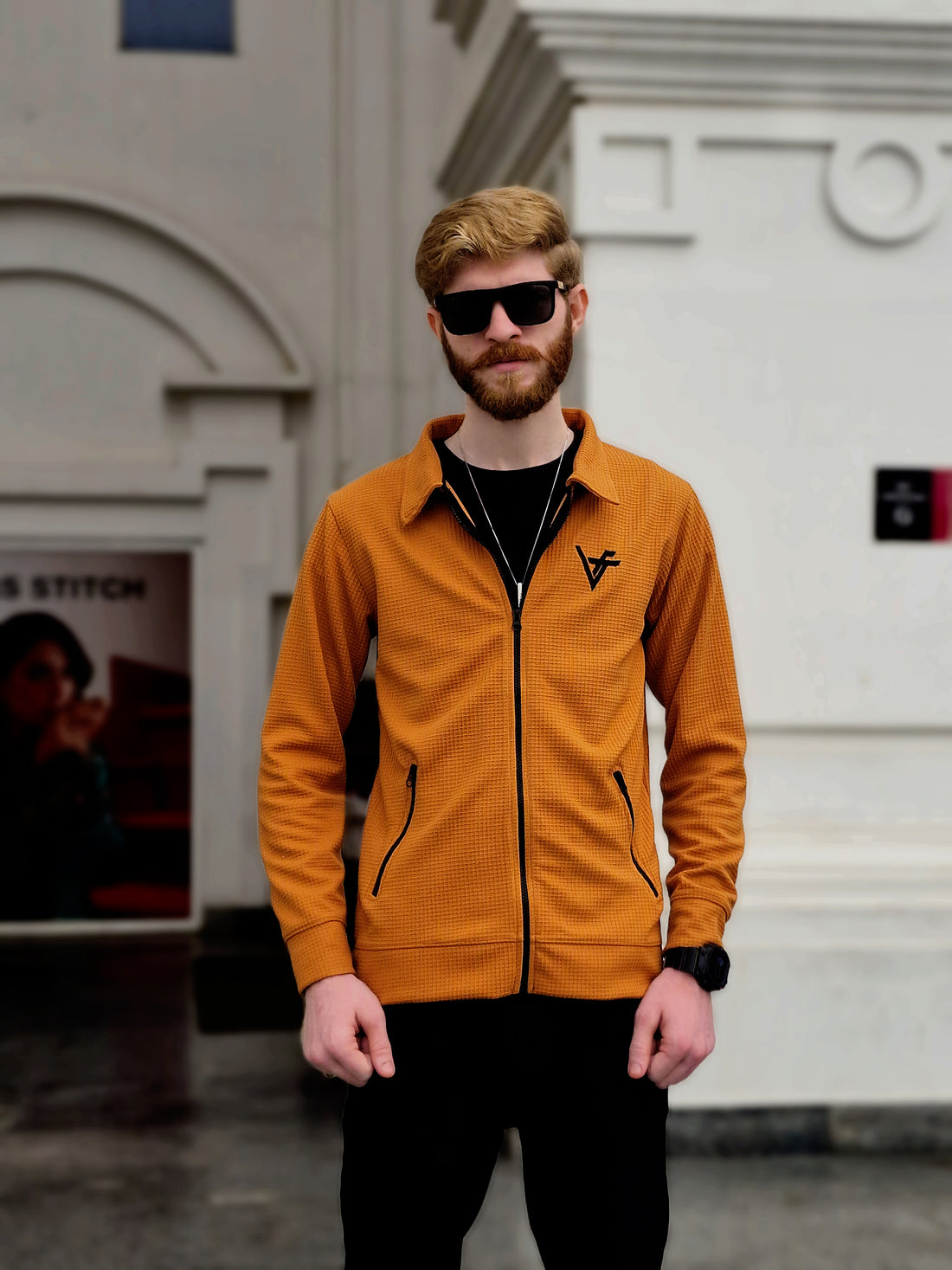Premium Waffle Mustard Brown Zipper-Vogue Fashions